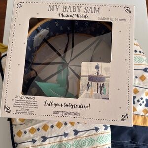 Baby crib set: music mobile, rail cover and crib skirt only